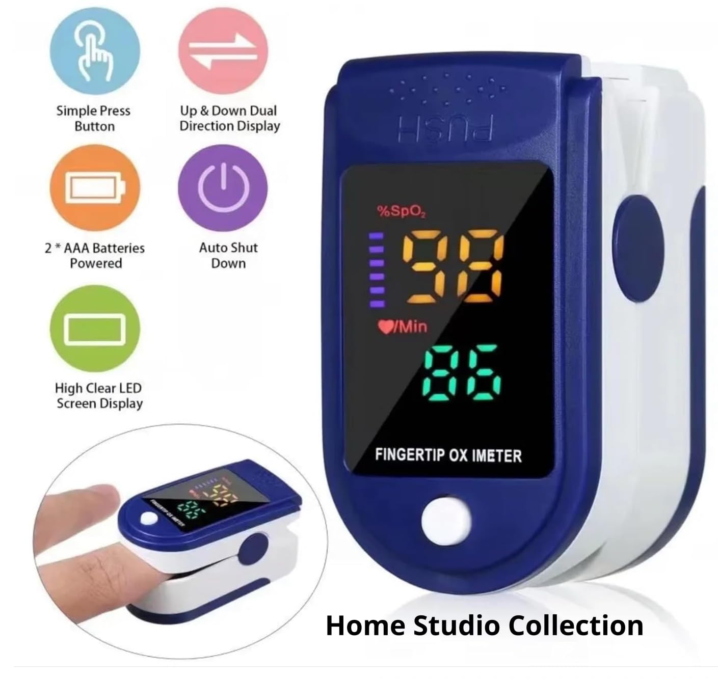 Home Studio Collection oximeter in navy blue for everyday use