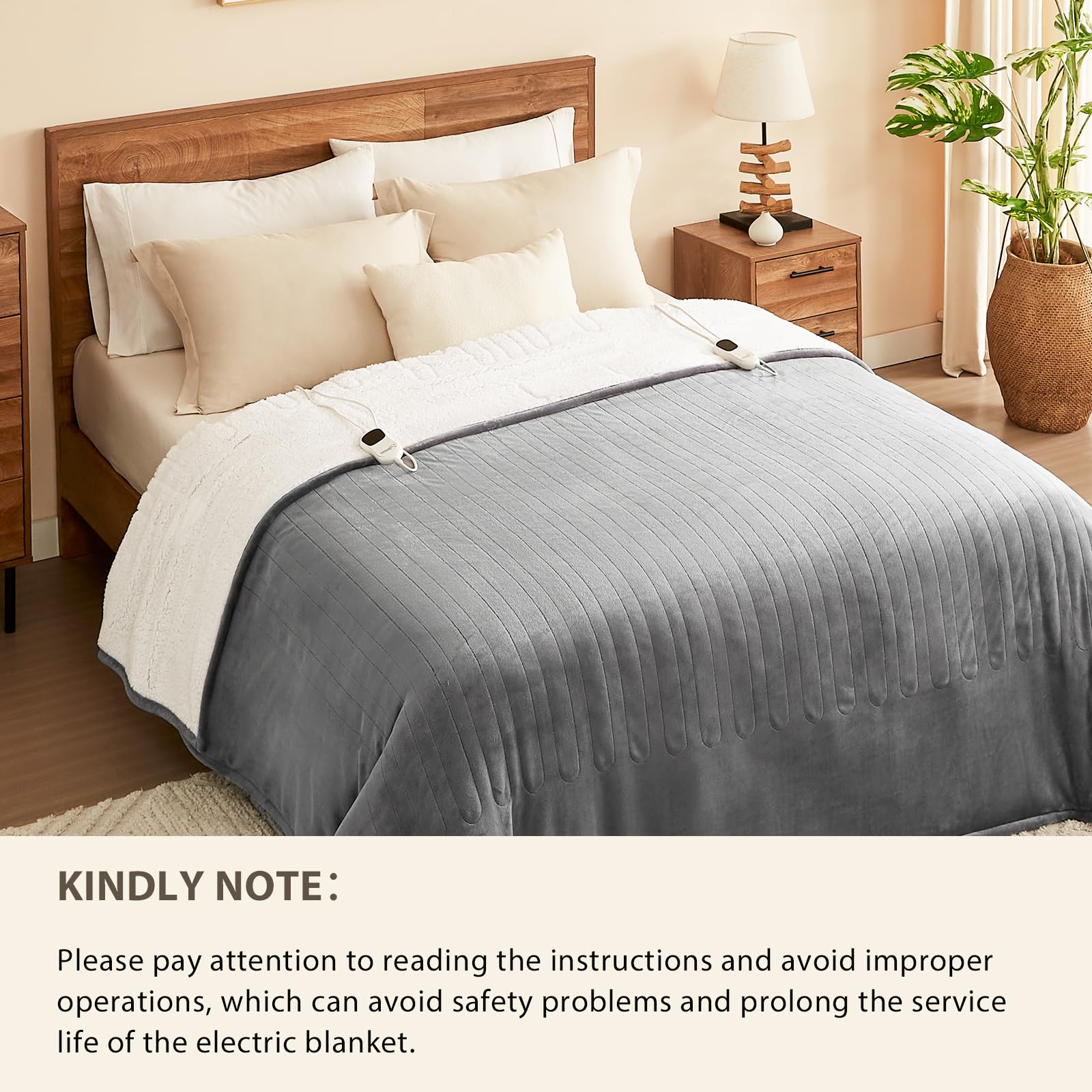 Homemate 14.3ft power cord offers flexible bed and couch use.