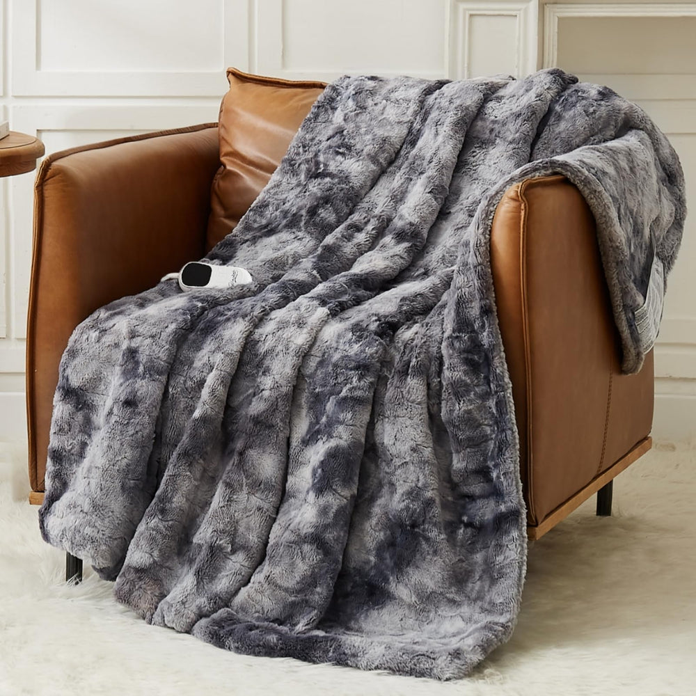 Homemate heated blanket cream faux fur top view for cozy lounging