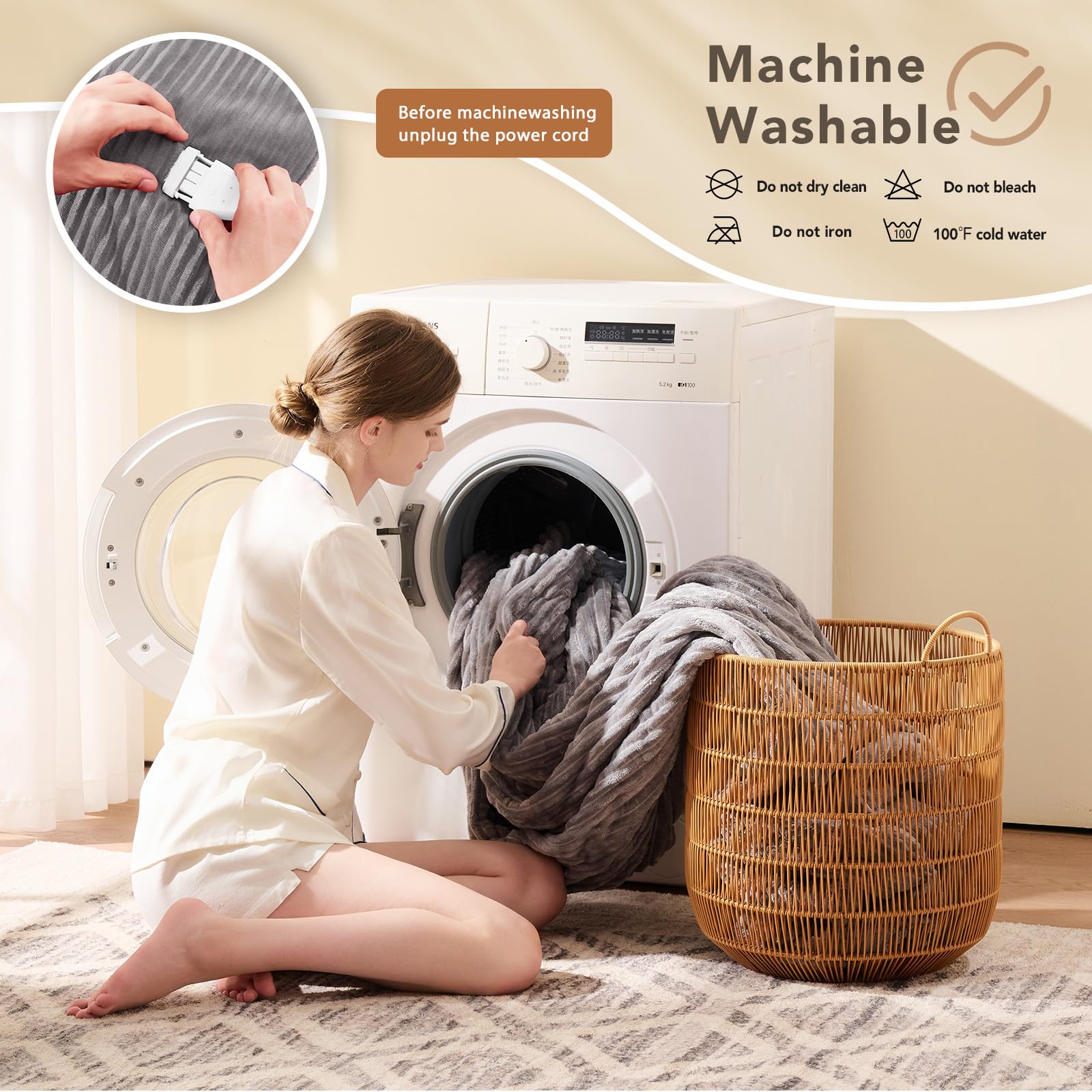 Homemate machine-washable blanket offers easy care and lasting softness.