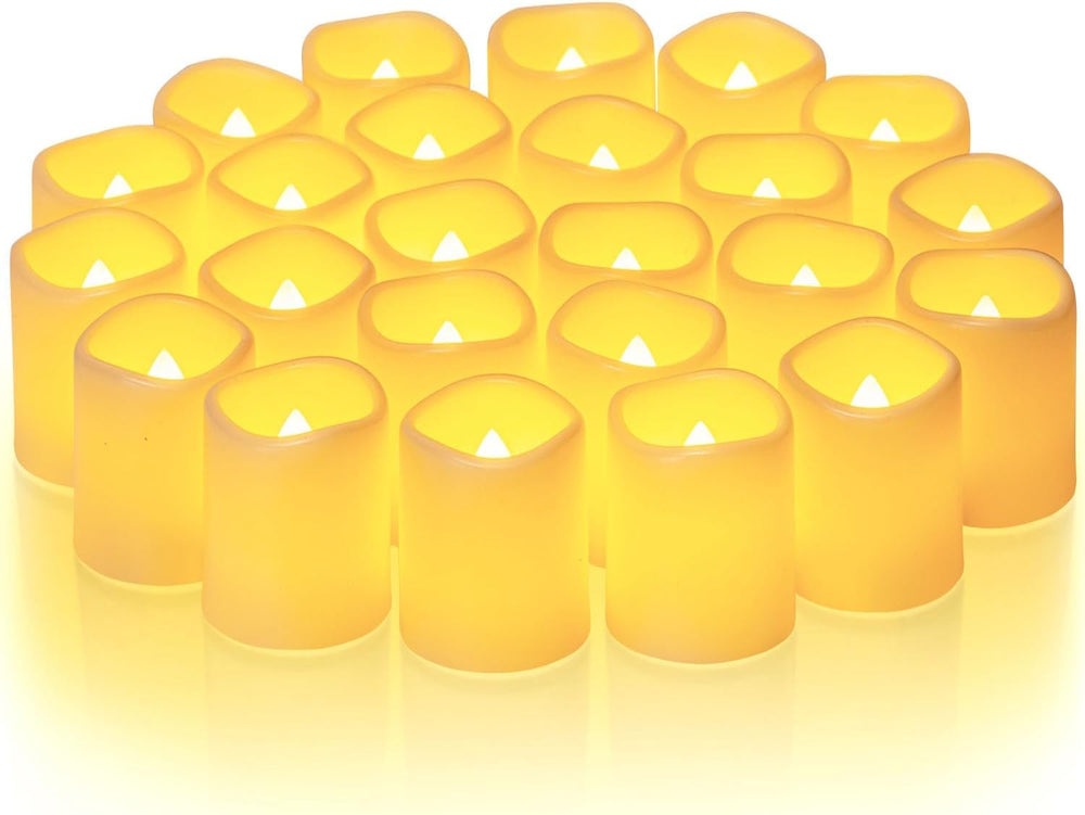 Homemory 24-pack flickering votive candles for romantic table decor.