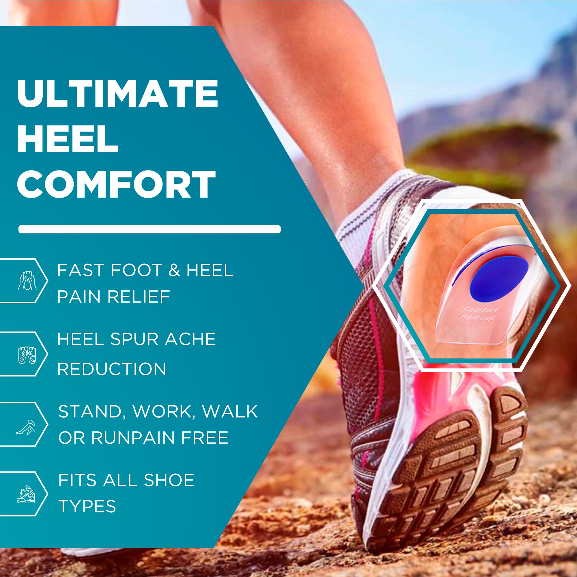 Homergy heel cups fit most shoe styles for versatile daily use