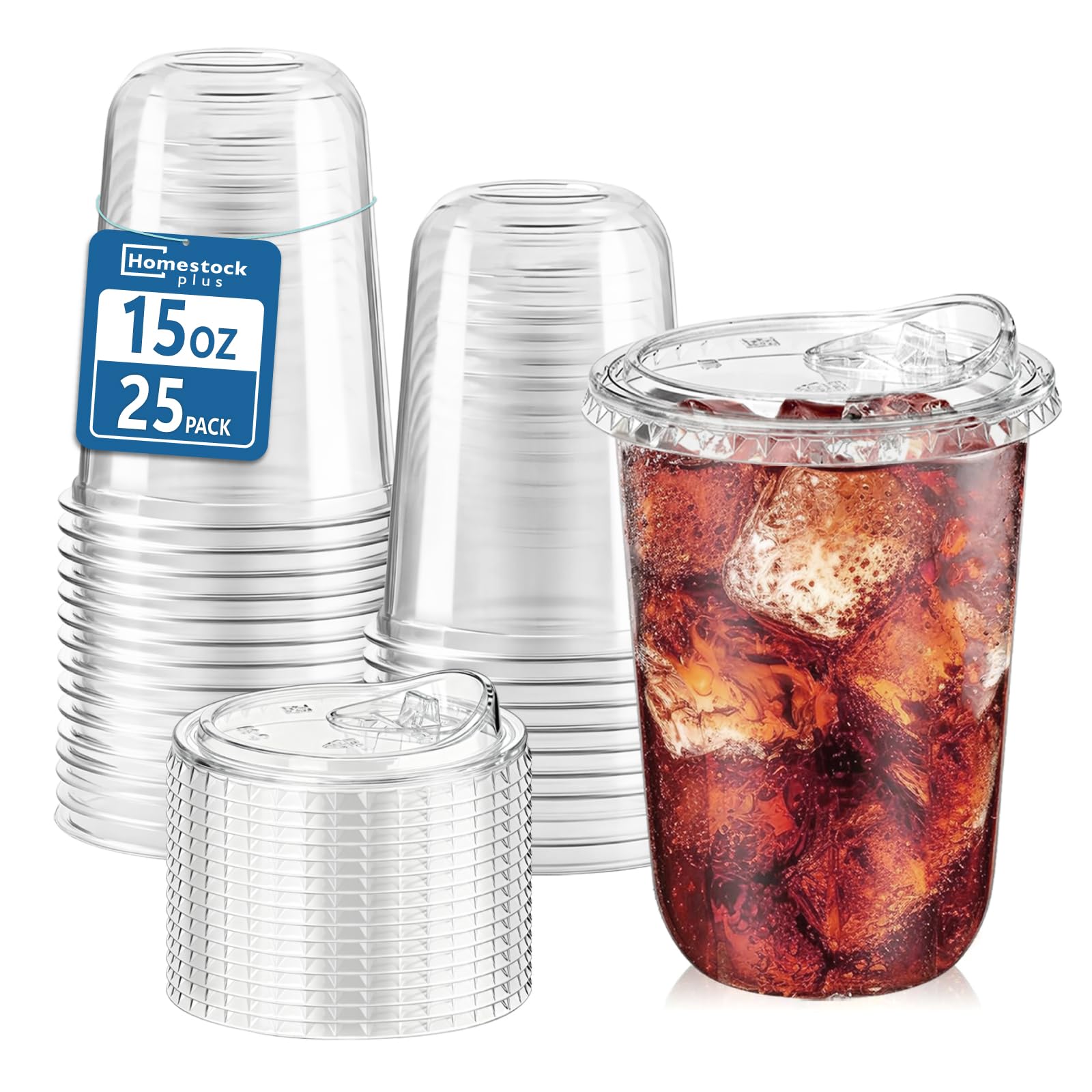 Homestockplus 25-pack cups with strawless lids for easy party prep and spill resistance