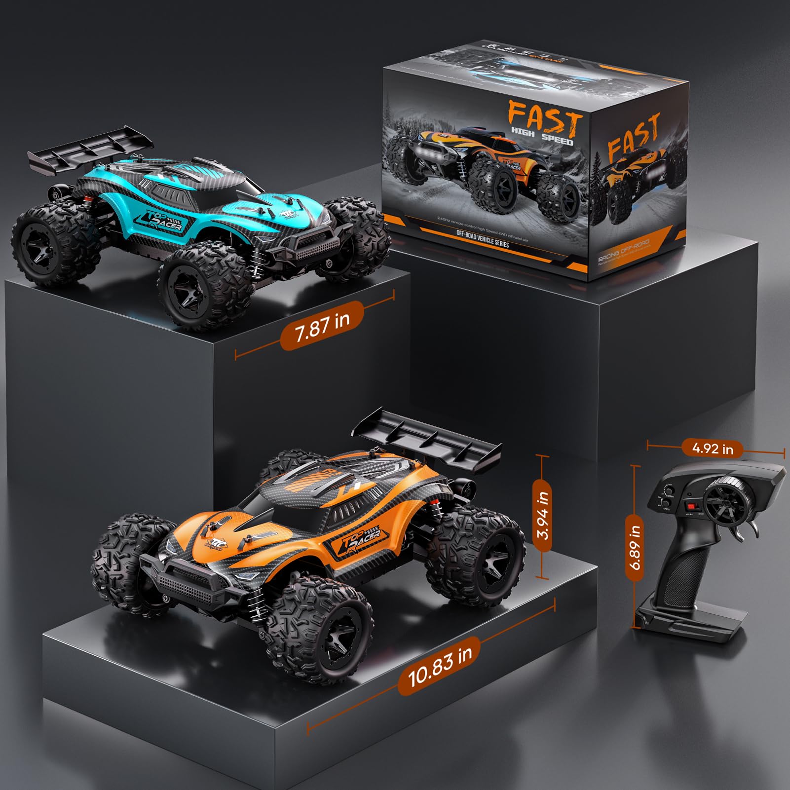 HOMETALL 1:18 RC car box includes tools and manuals.