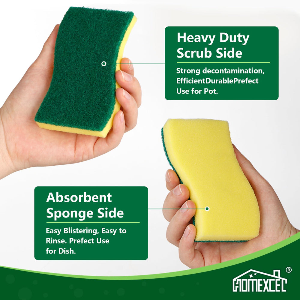 HOMEXCEL scrub sponge with abrasive face tackles tough residue.