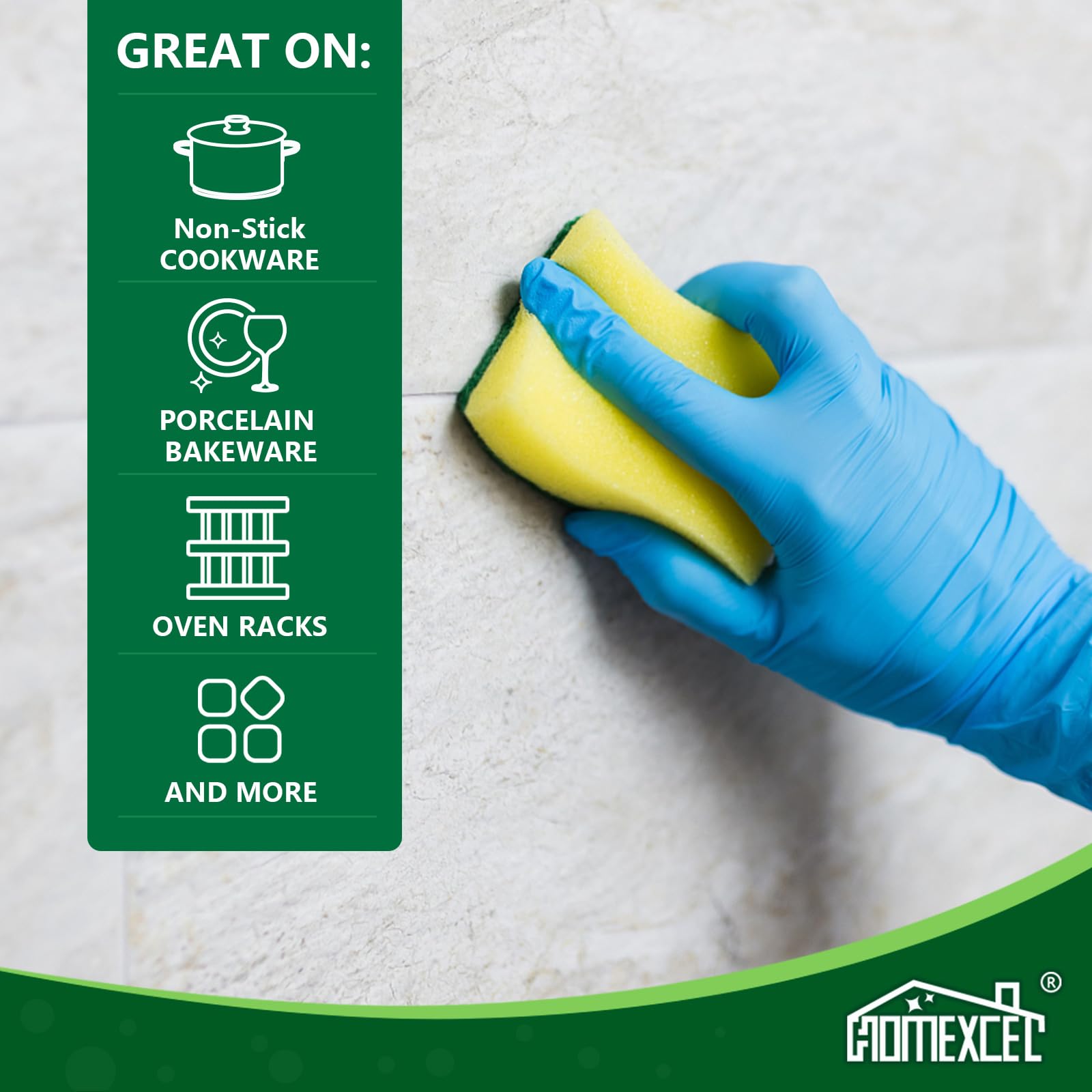 HOMEXCEL foam-dense sponge creates rich lather with soap.