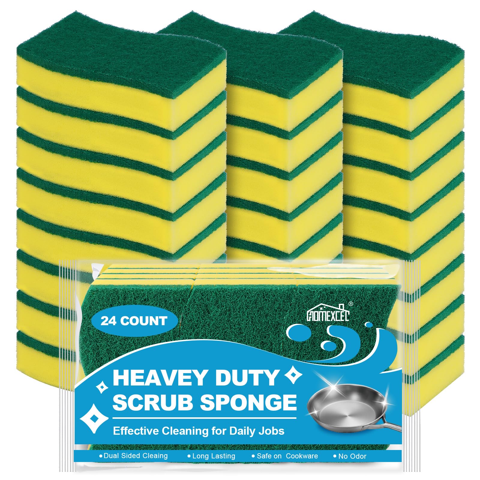 HOMEXCEL kitchen sponges 24pc pack for efficient cleaning and quick rinse.
