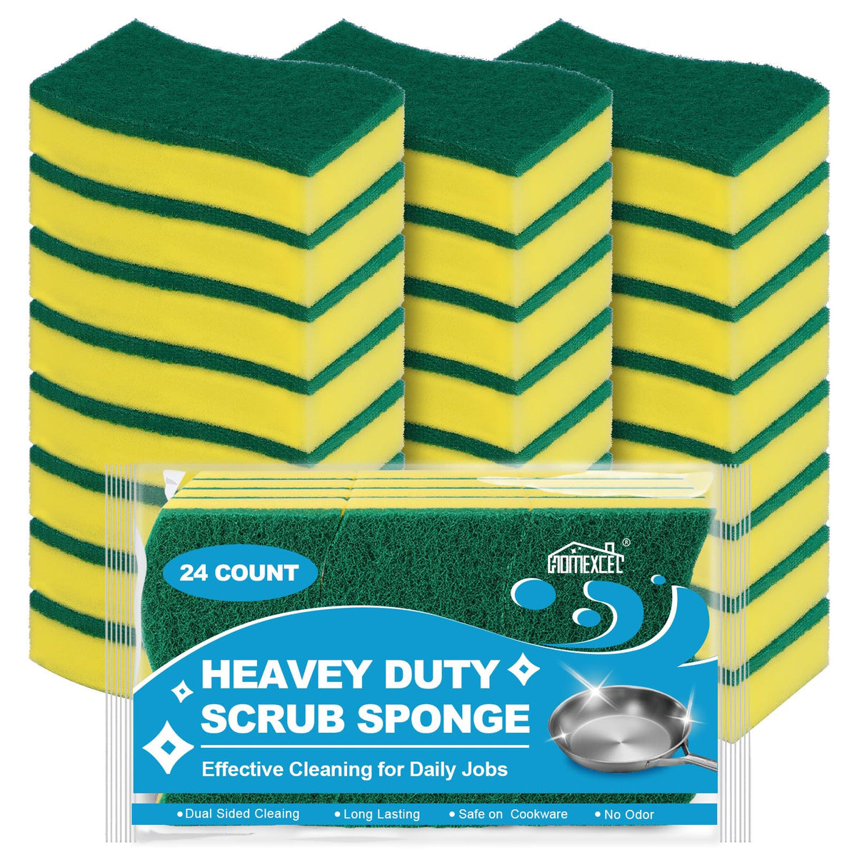 HOMEXCEL kitchen sponges 24pc pack for efficient cleaning and quick rinse.