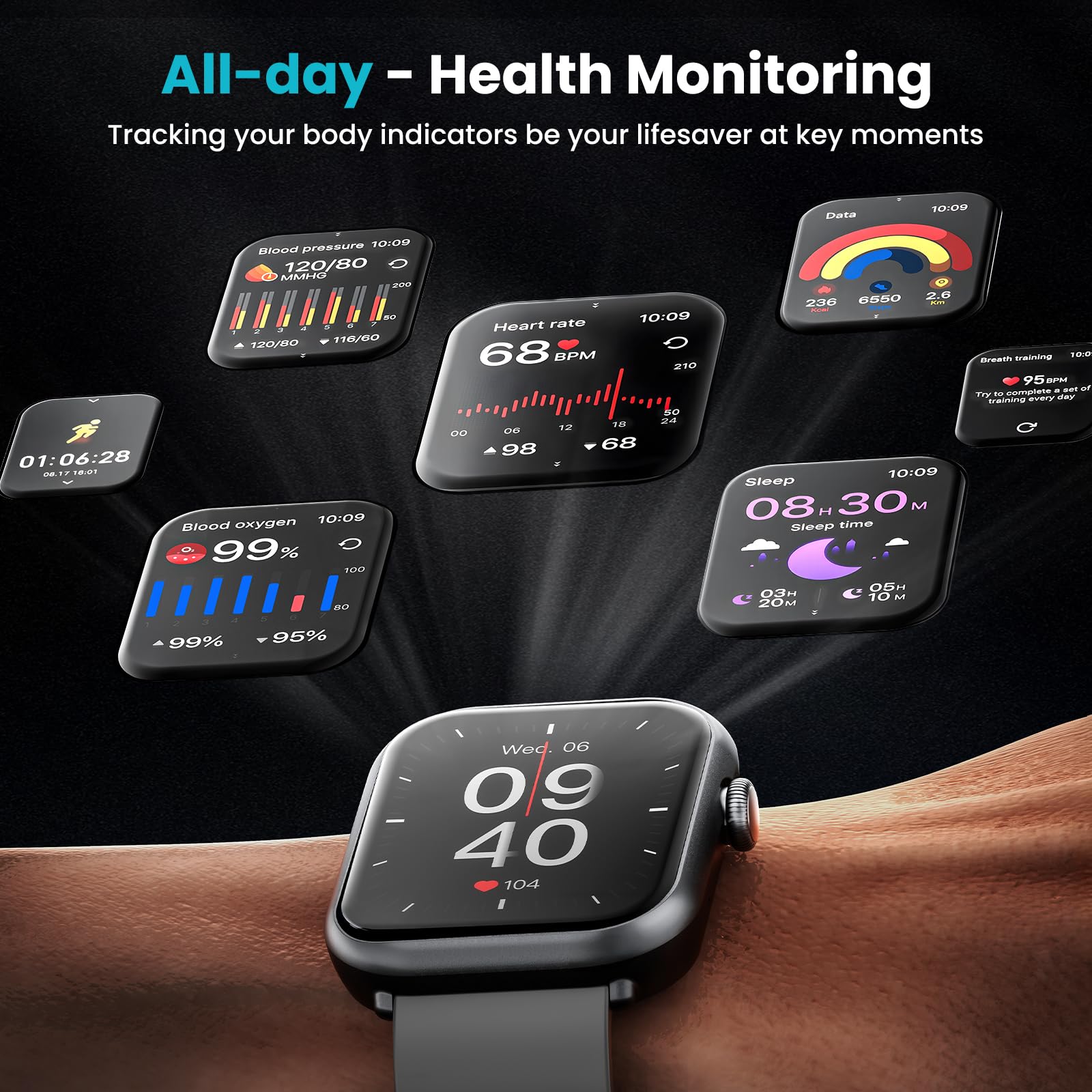 HOMOGO smart watch tracks heart rate and sleep for wellness insights