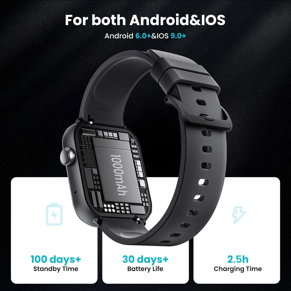 HOMOGO smart watch long-lasting 1000mAh battery for days of use