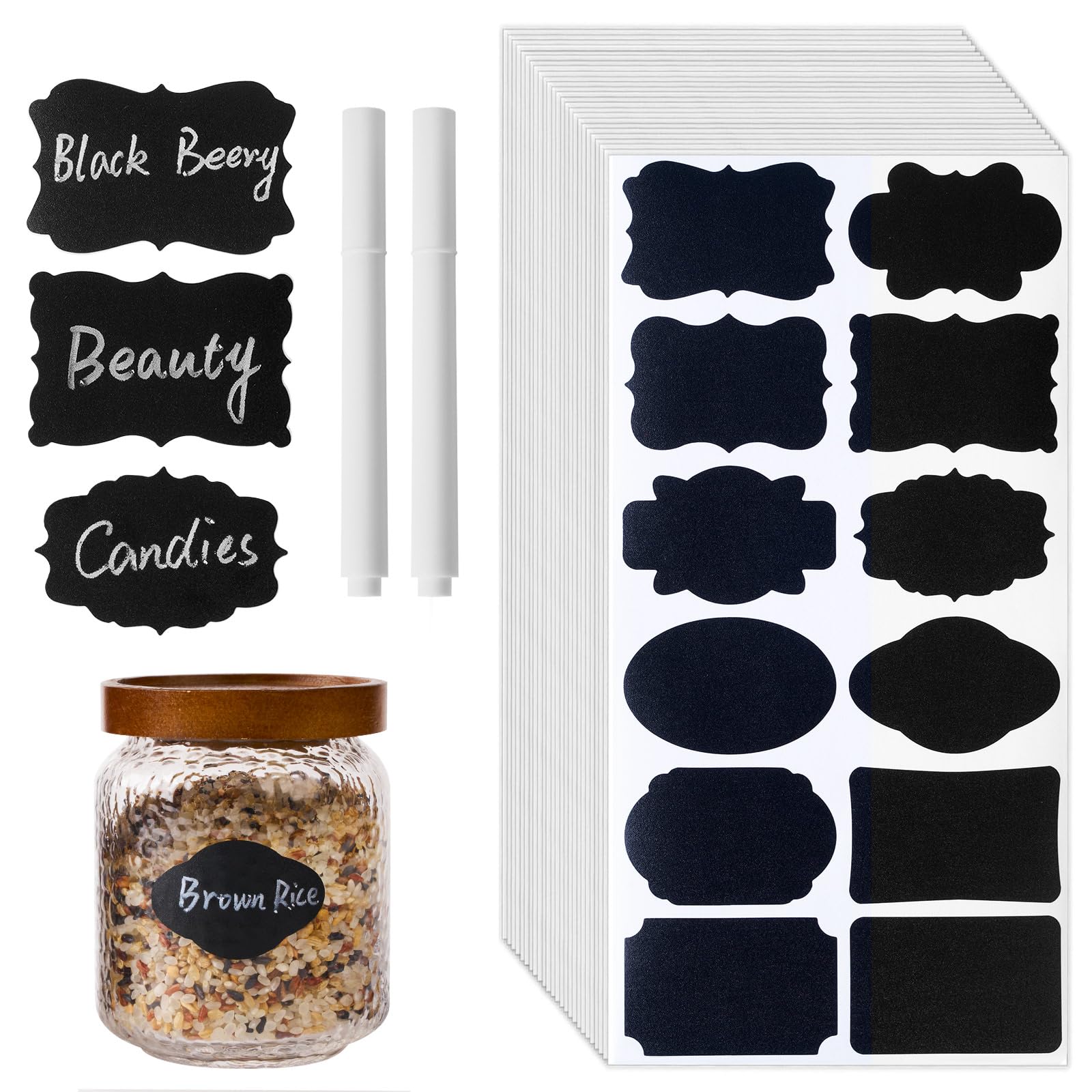 Homrelaxy 360pcs chalkboard labels pack with assorted shapes for versatile pantry organization.