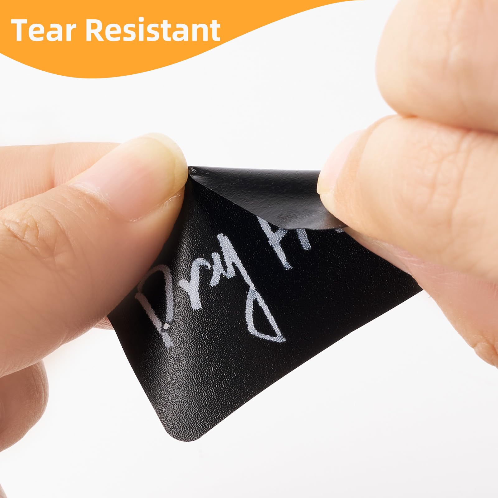 Homrelaxy waterproof vinyl labels adhere to glass, metal, and wood surfaces without smudging.