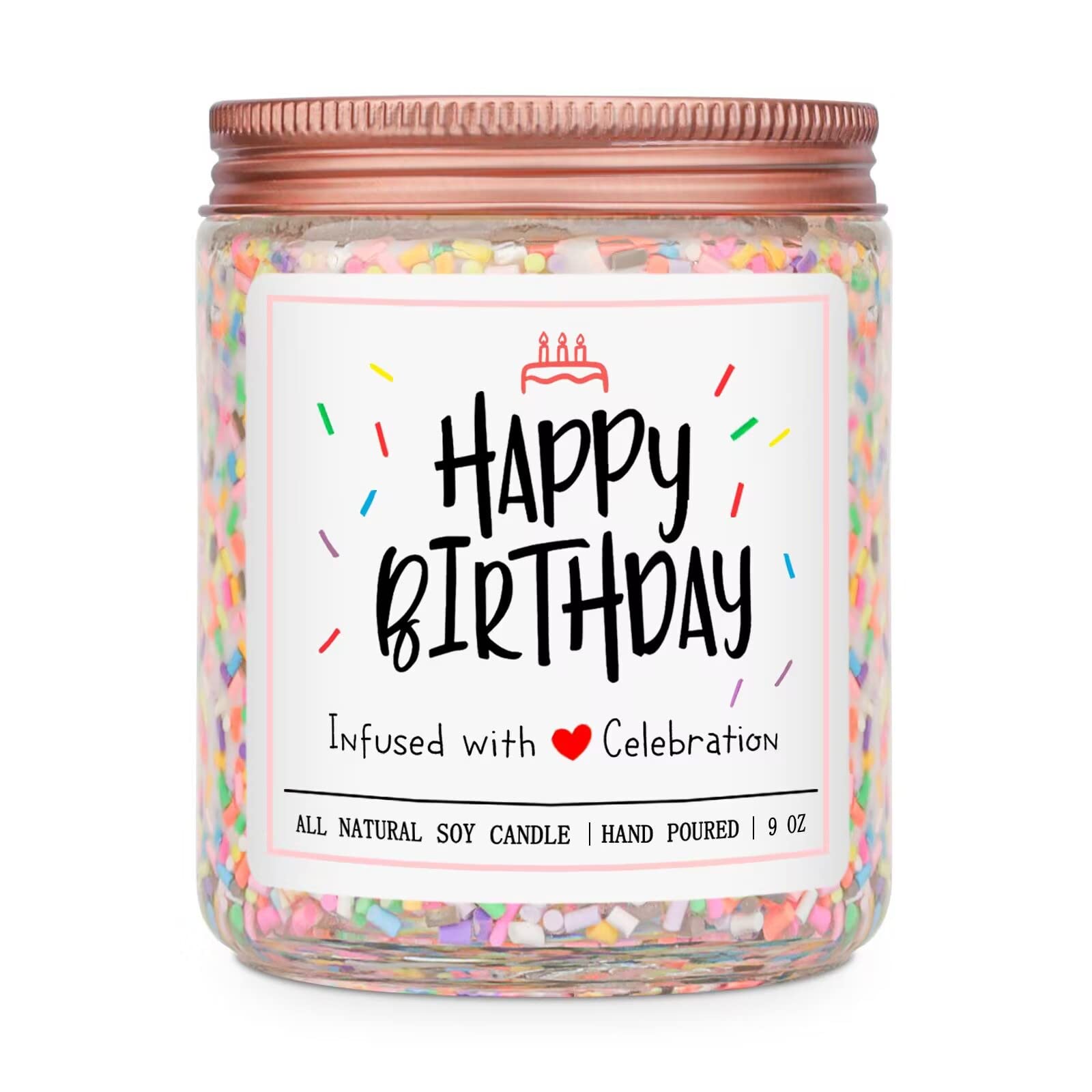 Homsolver Happy Birthday candle with candy sprinkles adds festive decor.
