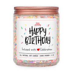Homsolver Happy Birthday candle with candy sprinkles adds festive decor.