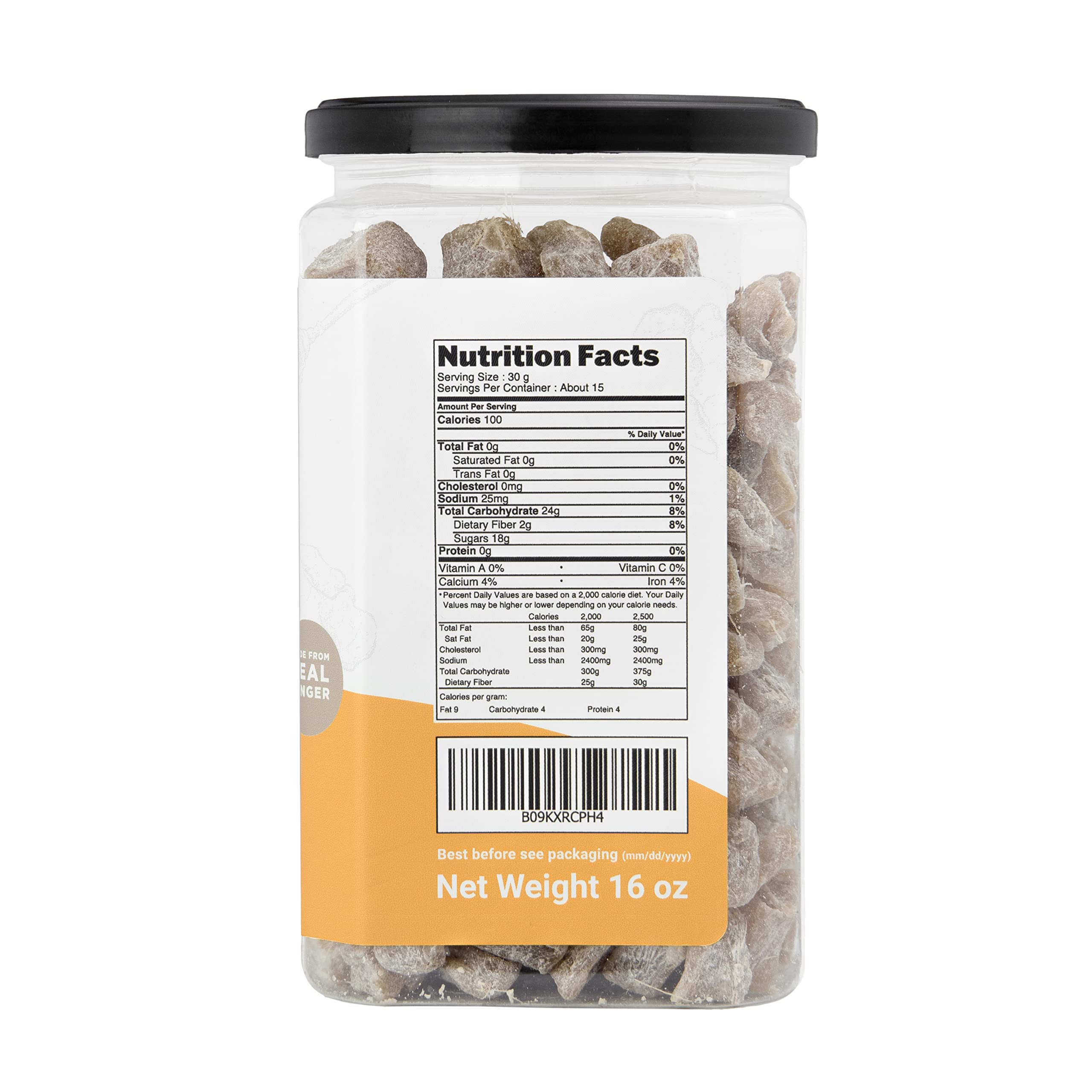 Homtiem Soft Dried Ginger jar closeup highlights premium packaging and portioning.