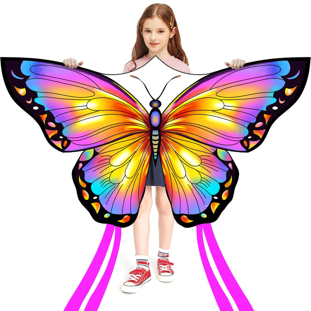 Honbo butterfly kite pink in flight at the beach for family fun.