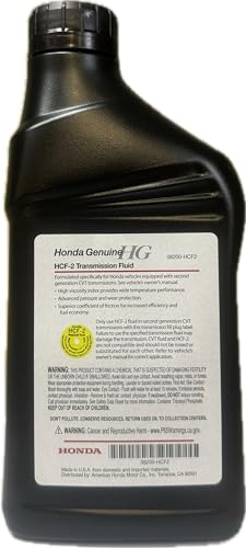 Close-up of Honda HCF-2 label showing CVT fluid protection and compatibility