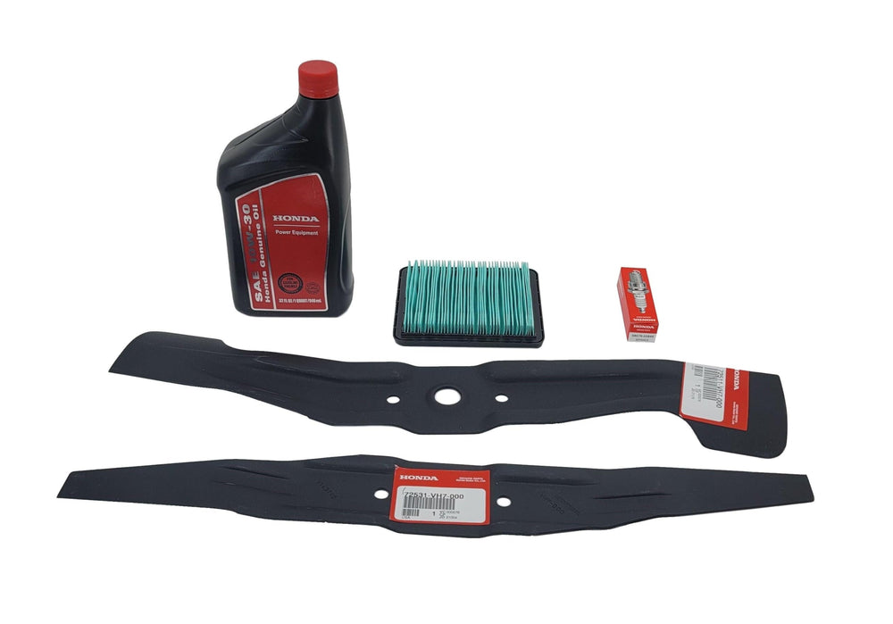 Honda HRX217 tune-up kit blades and spark plug for sharper cuts and reliable starts.