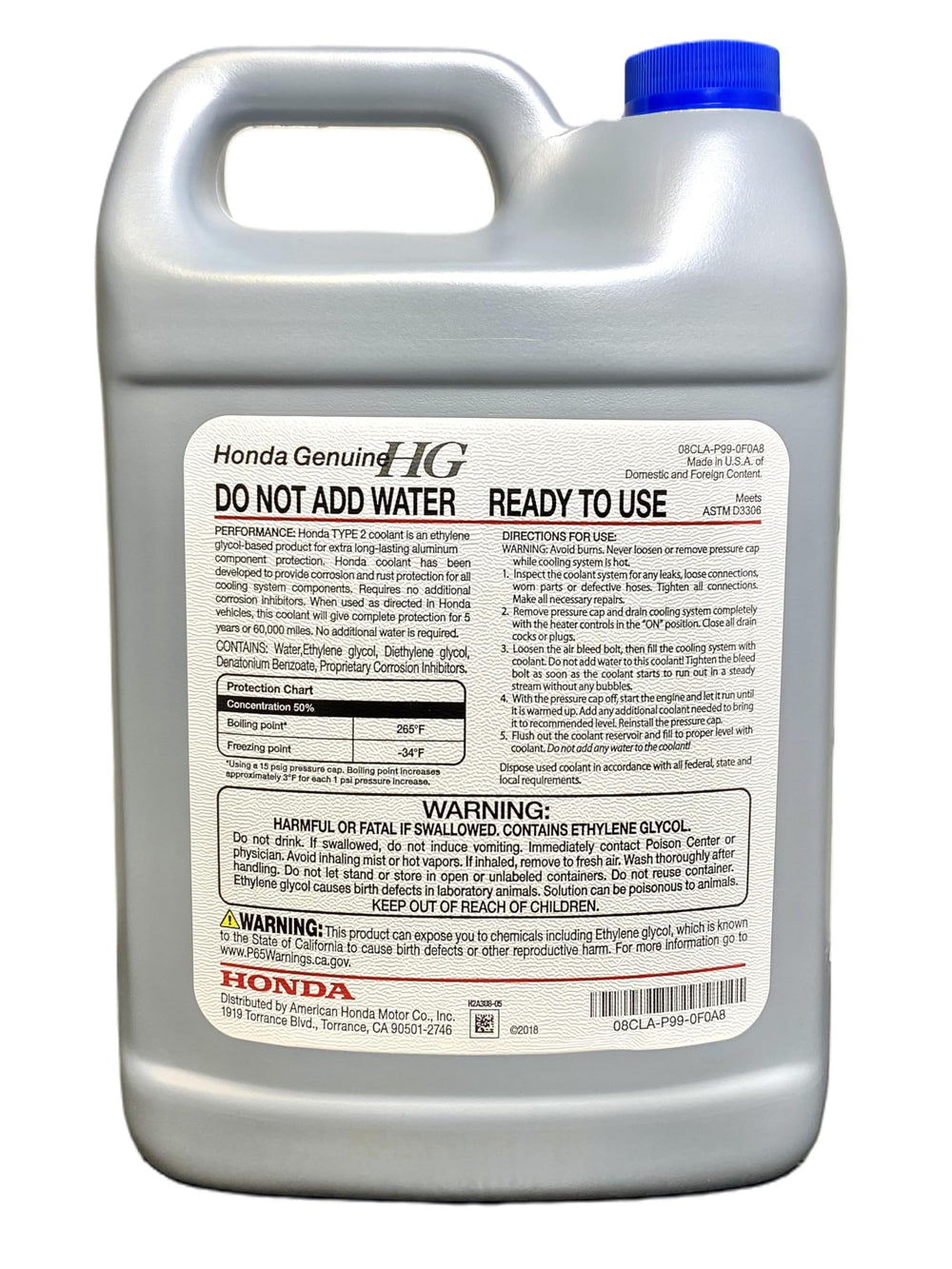 Close-up of Honda Type 2 coolant label showing factory-fill compatibility.