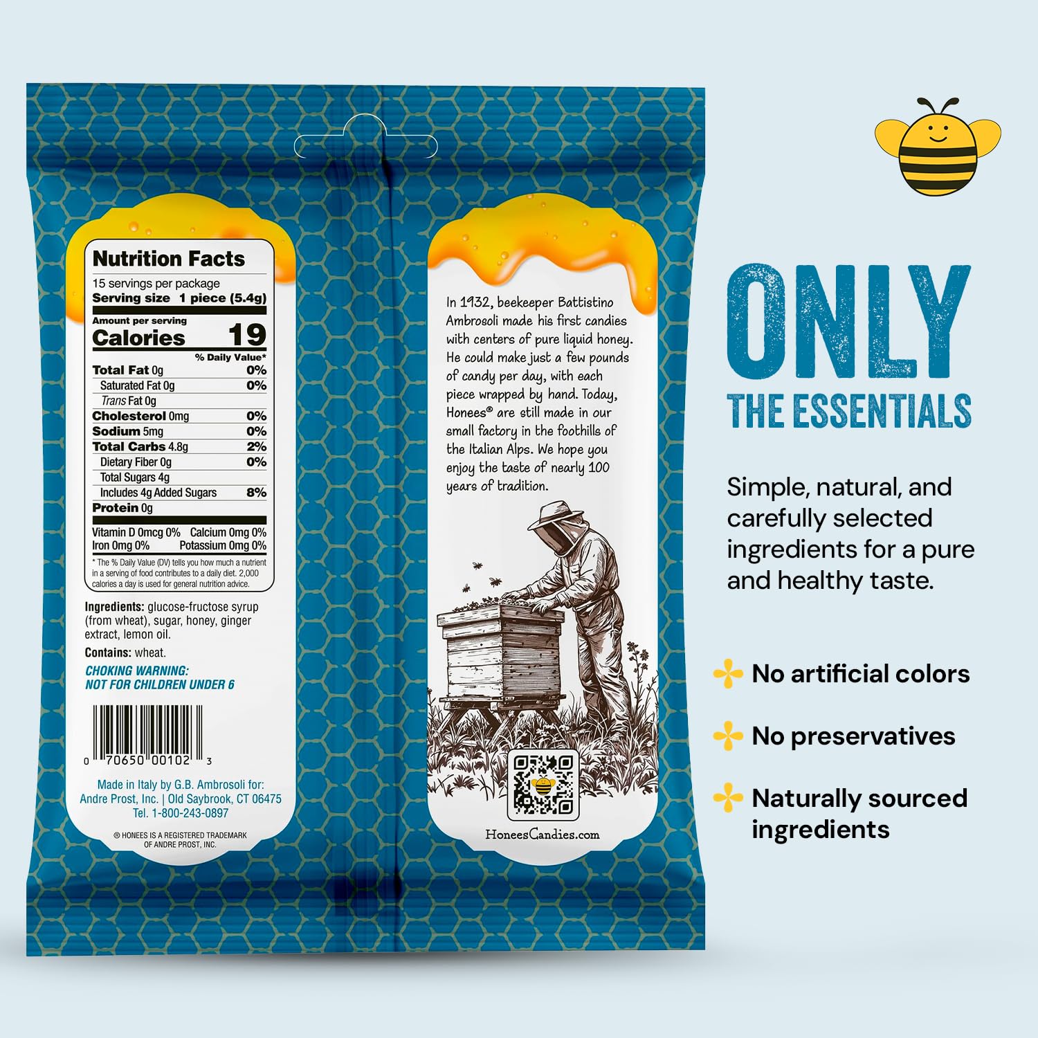 Honees candy close-up highlights real ginger and honey blend