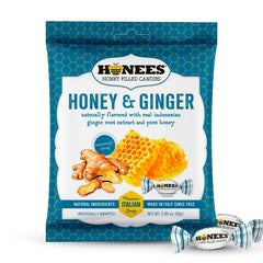 Honees honey ginger candy pack on display for on-the-go refreshment