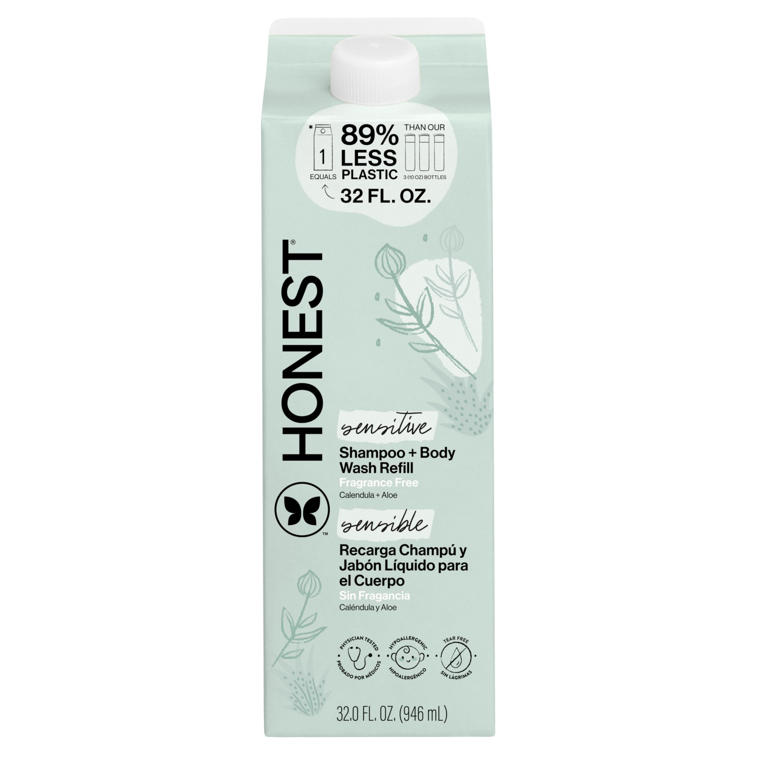 The Honest Company 2-in-1 bottle shows gentle, fragrance-free cleansing for baby skin.