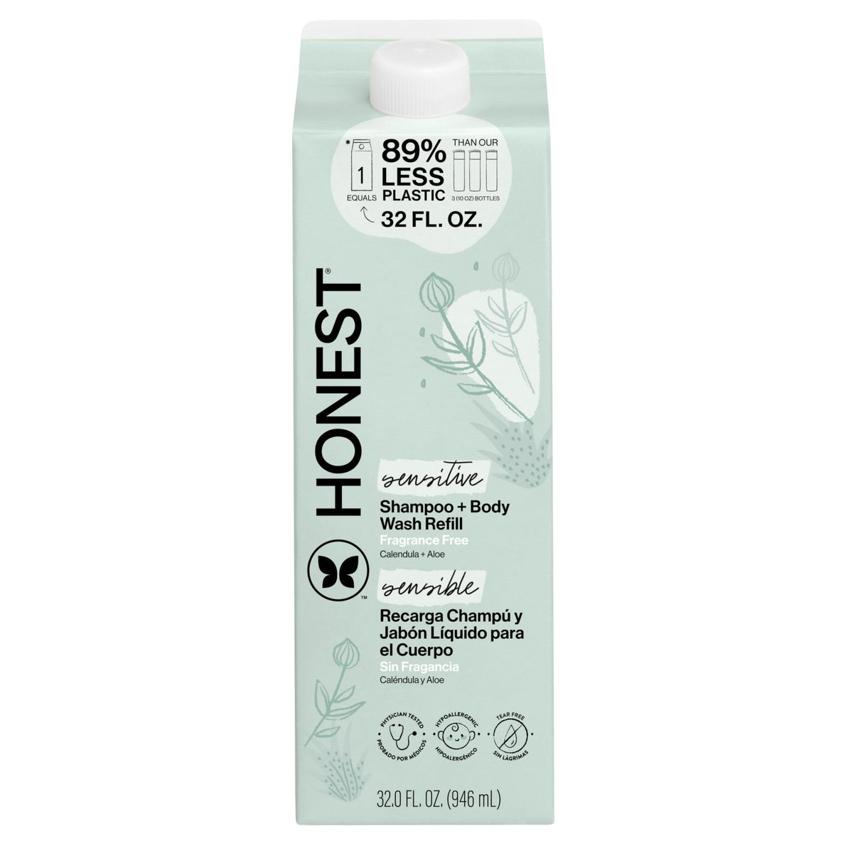 The Honest Company 2-in-1 bottle shows gentle, fragrance-free cleansing for baby skin.