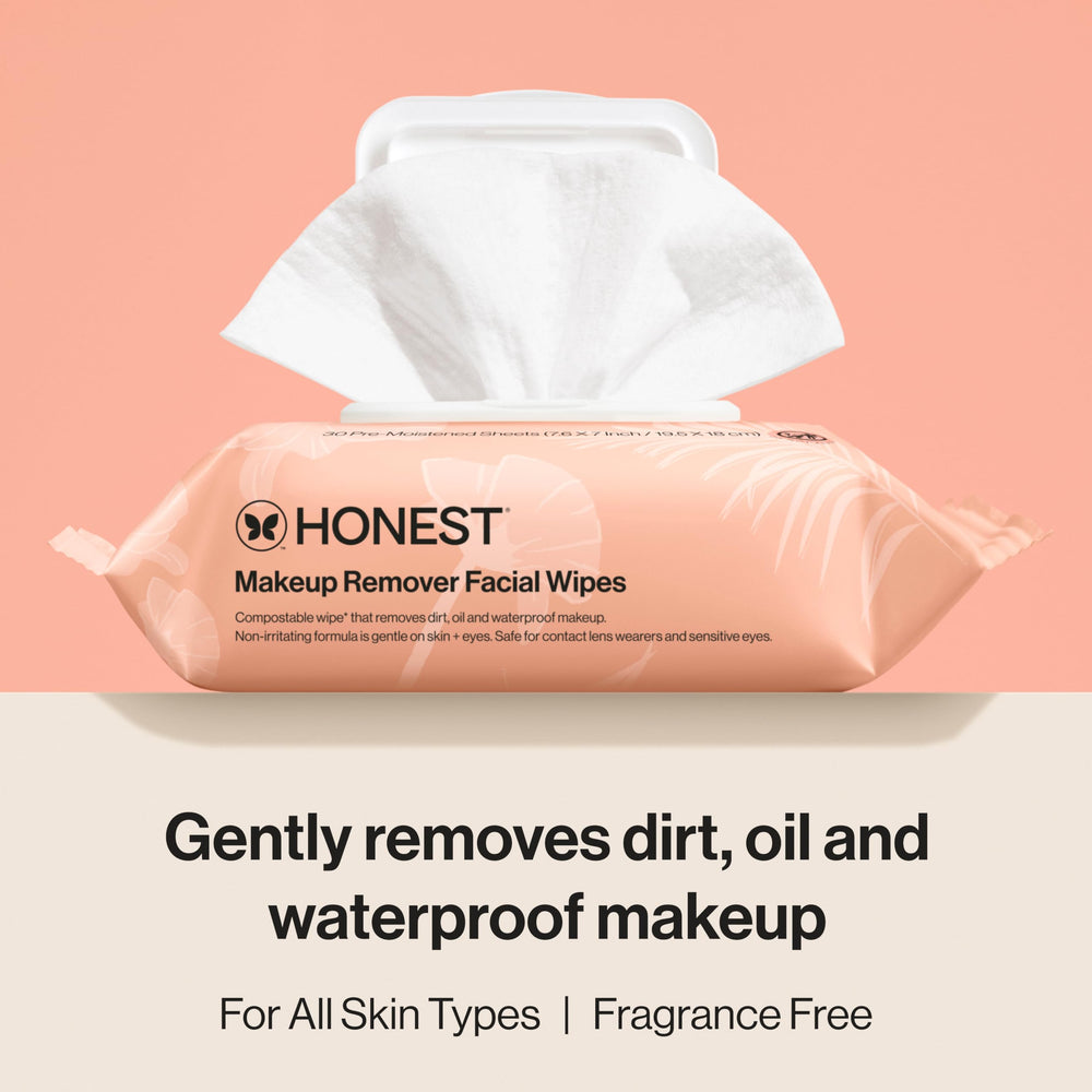 Honest Beauty fragrance-free wipes closeup of textured plant-based cloth for gentle cleansing