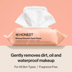 Honest Beauty fragrance-free wipes closeup of textured plant-based cloth for gentle cleansing