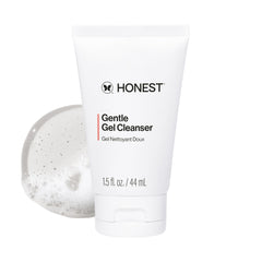 Honest Beauty mini Gentle Gel Cleanser packaging close-up for travel cleansing.
