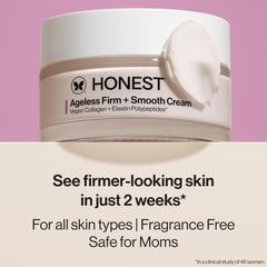 Honest Beauty packaging displays vegan collagen and elastin actives.