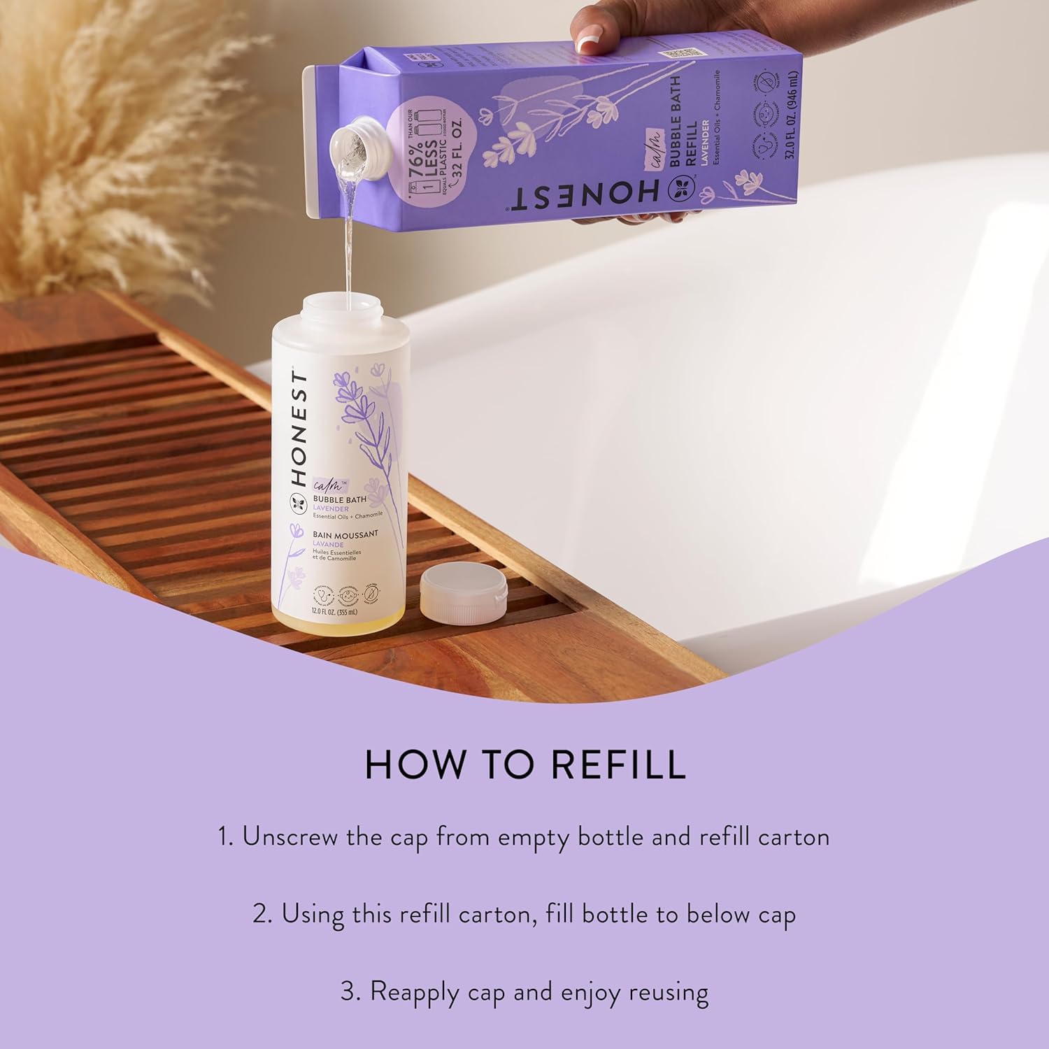 Cruelty-free packaging from The Honest Company signals ethical bath time.