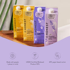 Label shows hypoallergenic formula from The Honest Company Bubble Bath.