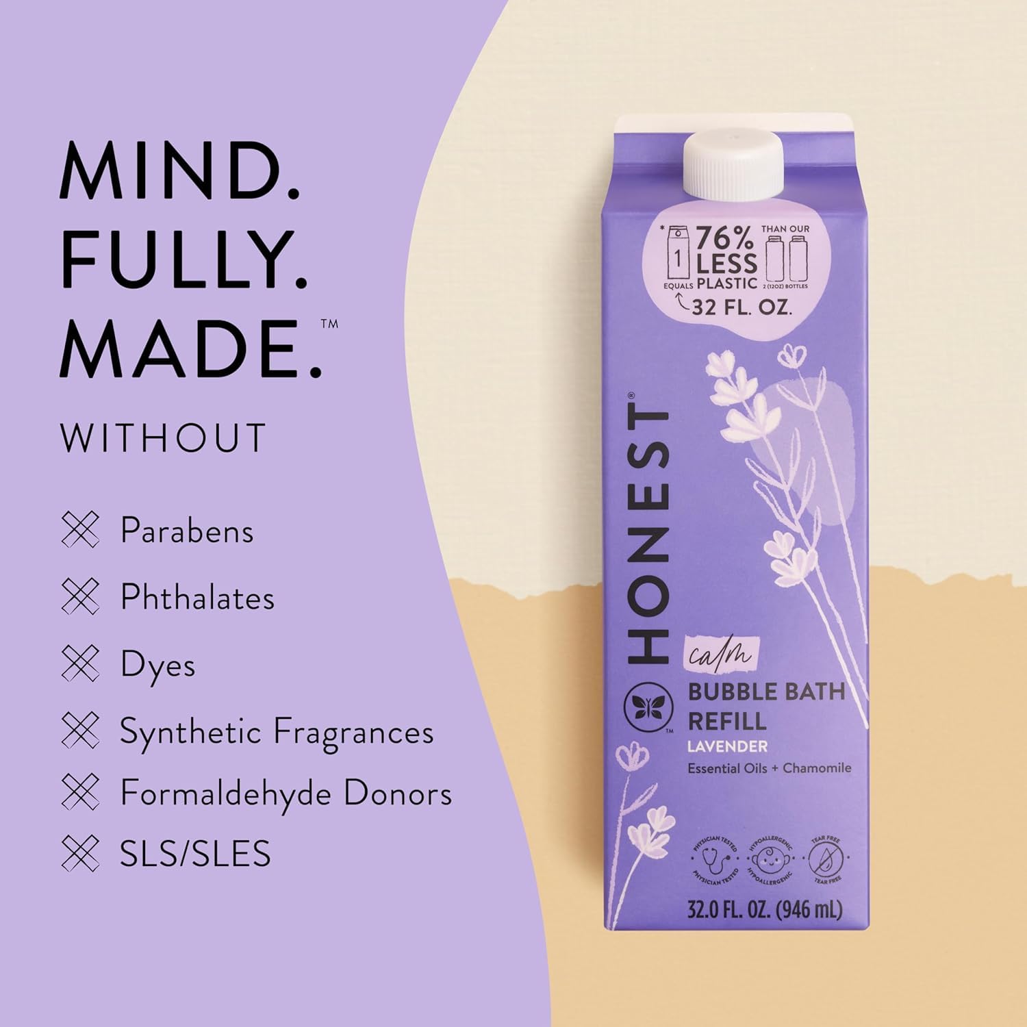 Naturally derived ingredients highlight a gentle, family-friendly bath experience.