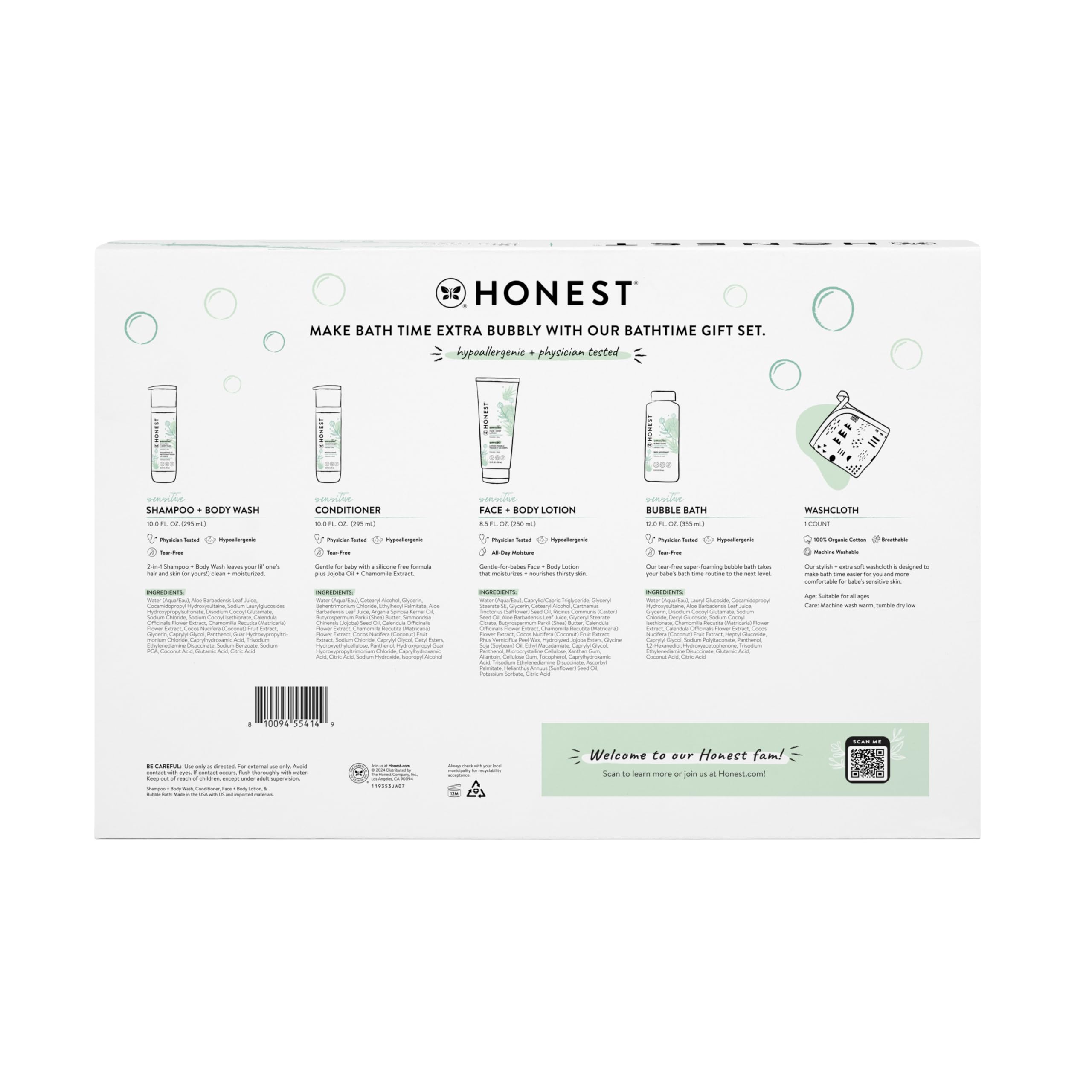 The Honest Company Bathtime Gift Set packaging in a reusable box for gifting.