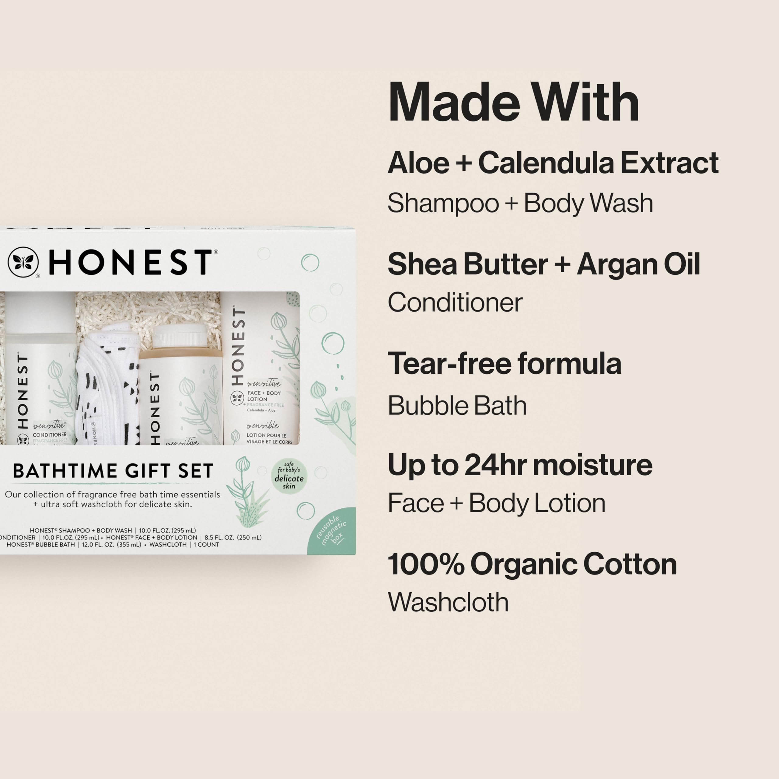 The Honest Company fragrance-free bubble bath creates rich, gentle suds for bathtime.