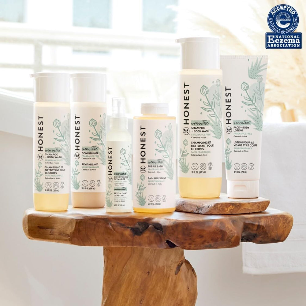 The Honest Company daily detangler use on all hair types shown for convenience.
