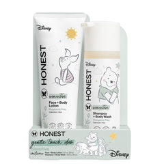 The Honest Disney 2-in-1 shampoo bottle pour demonstrates gentle cleansing for baby's hair