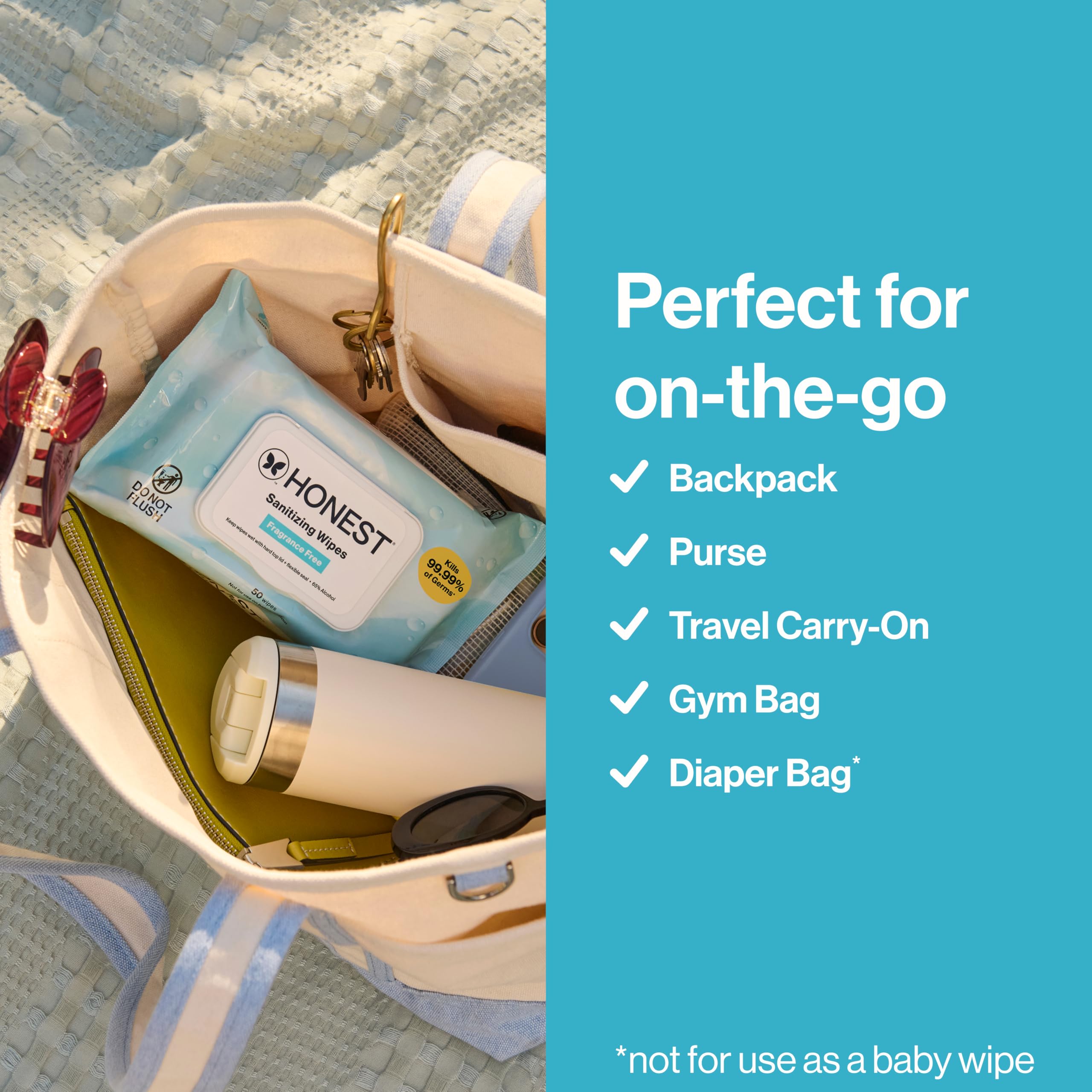 The Honest Company 50-count pack fits in bags.