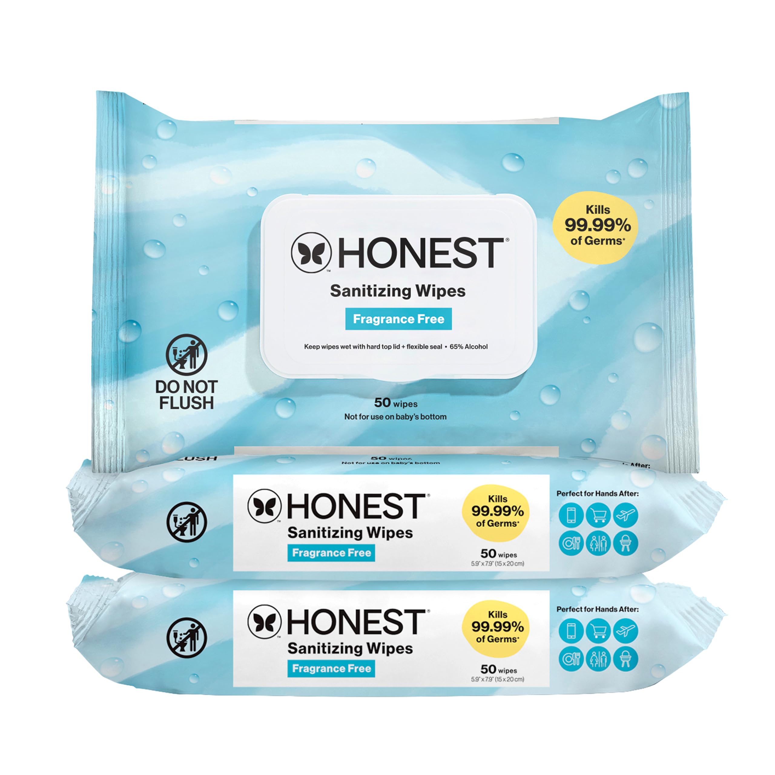 The Honest Company fragrance-free sanitizing wipes pack ready for on-the-go germ protection