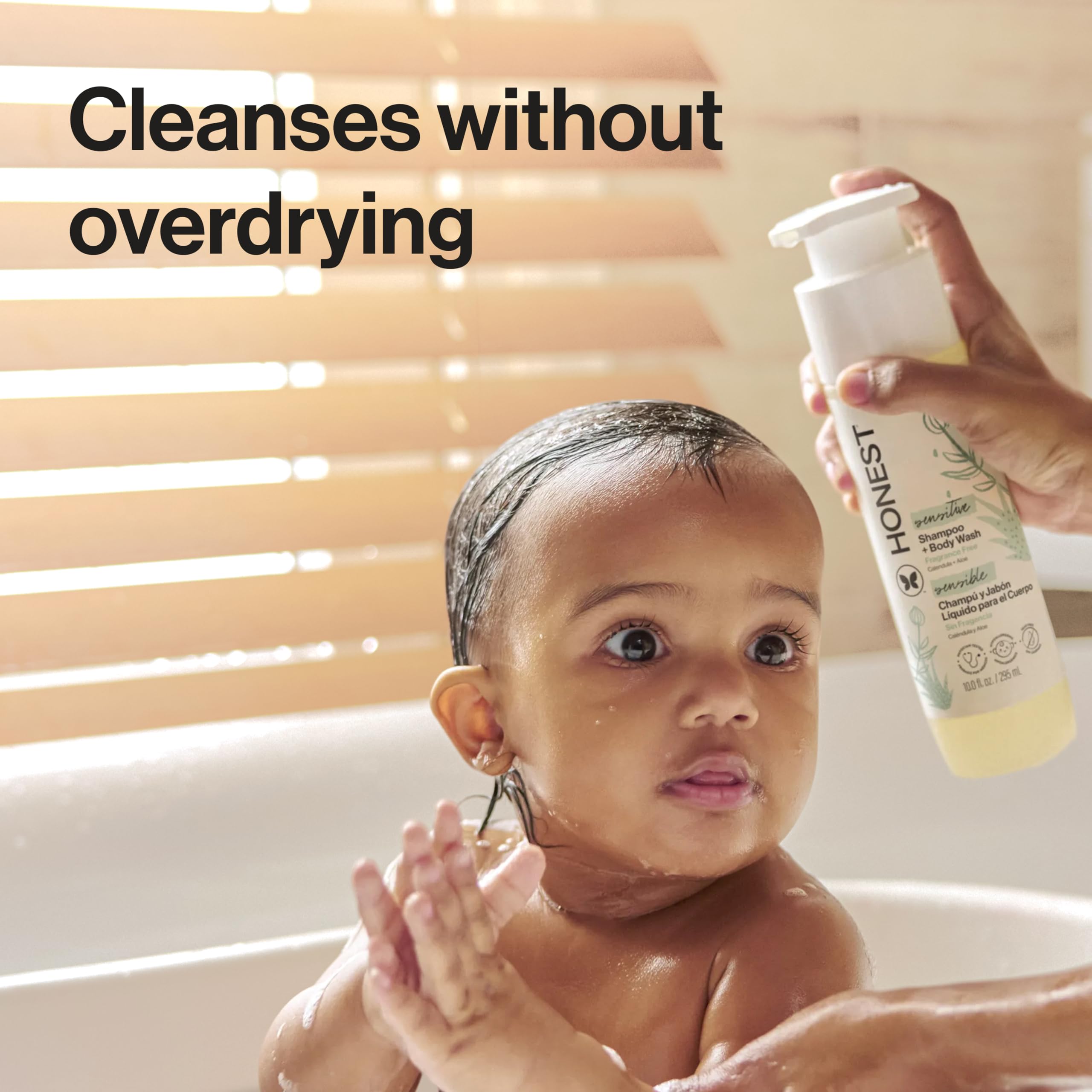 Hypoallergenic icon indicates gentleness for baby-safe cleansing.