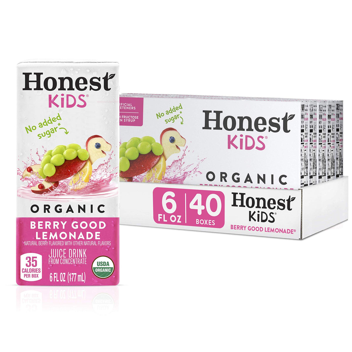 Honest Kids Berry Good Lemonade bottle with real organic fruit juices for refreshing hydration.