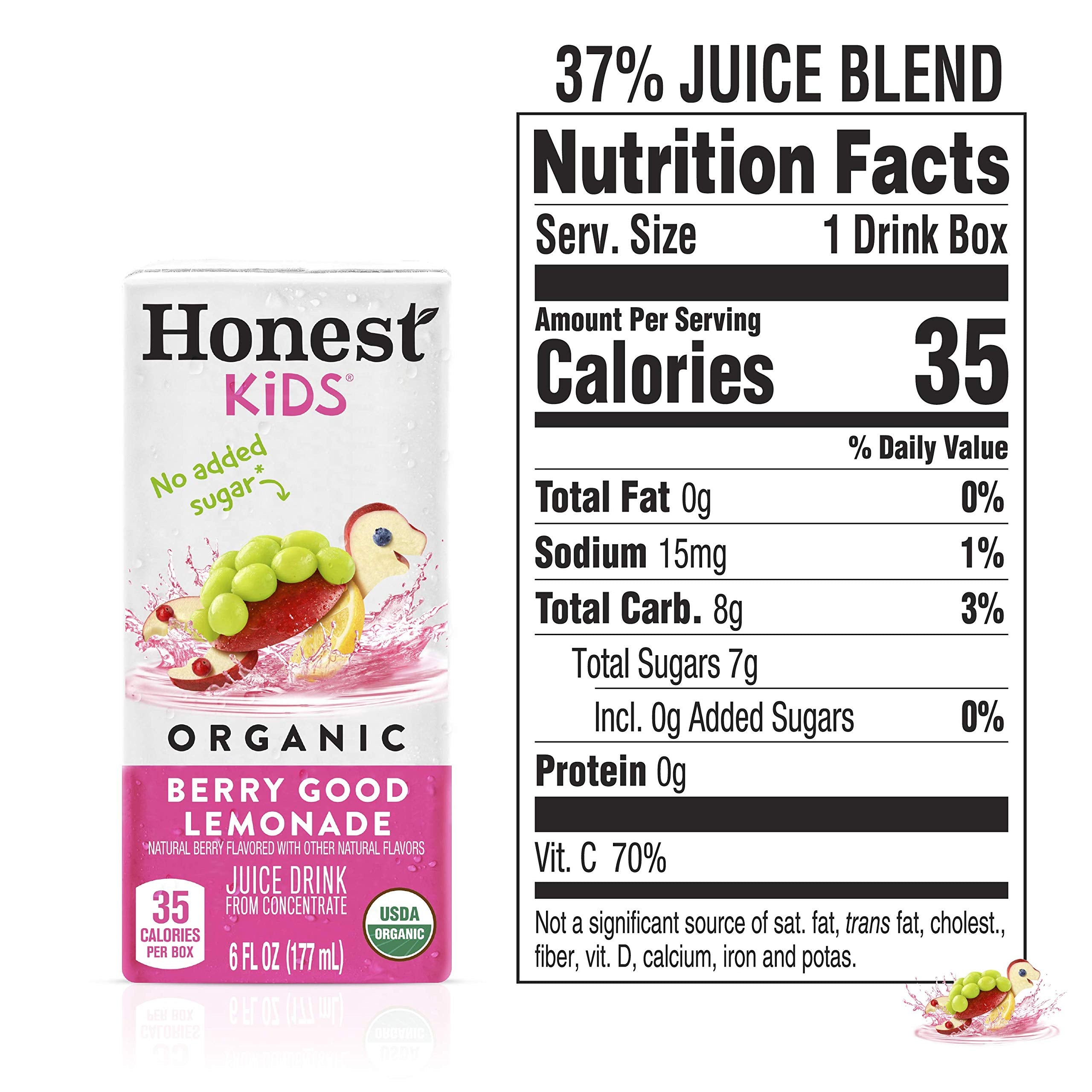 Honest Kids Berry Good Lemonade being poured, vibrant pink color and crisp flavor.