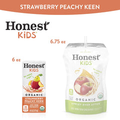Honest Kids Strawberry Peachy Keen carton lunchbox pack, convenient eight-pack for busy weeks.