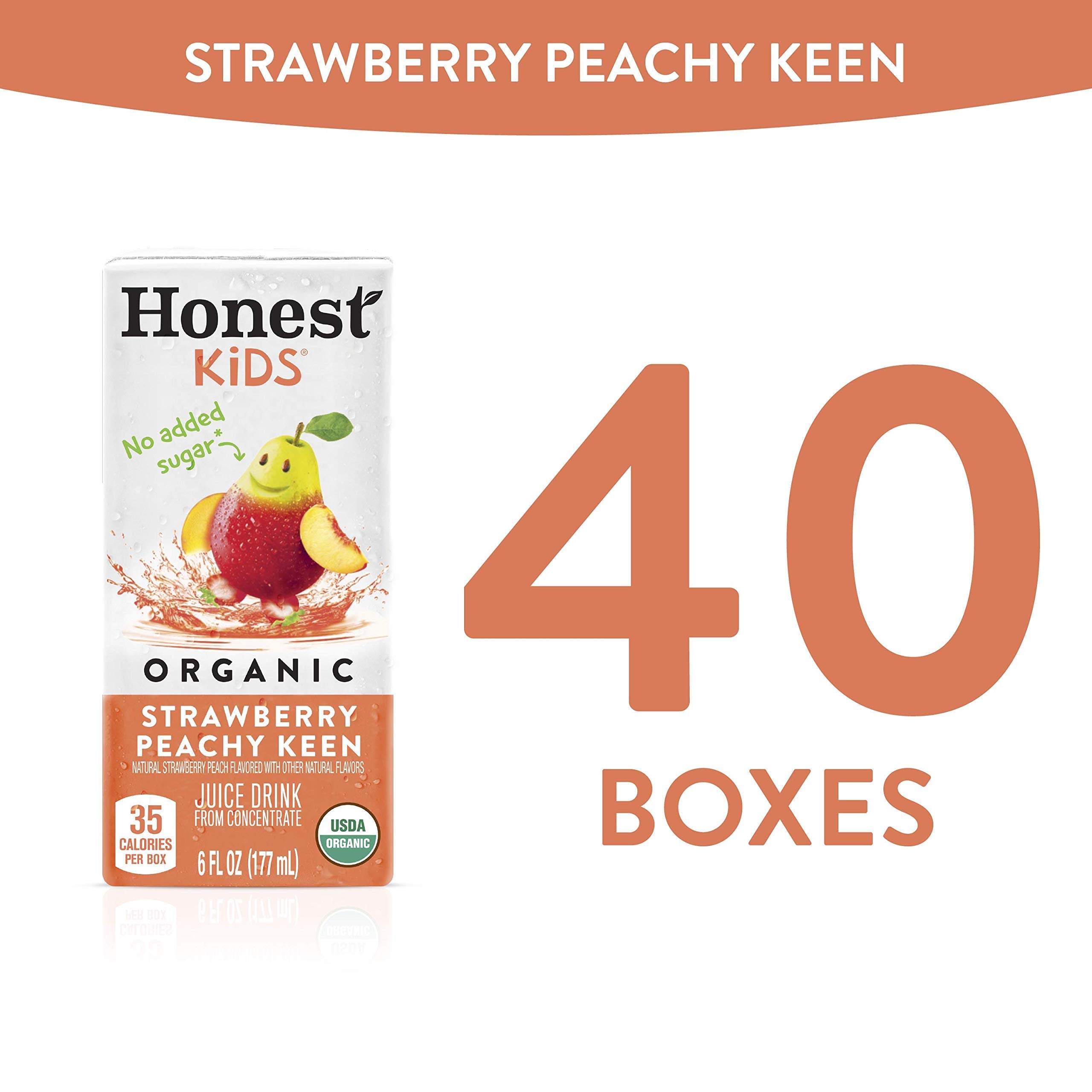 Honest Kids Strawberry Peachy Keen carton recyclable packaging, supports sustainable choices.