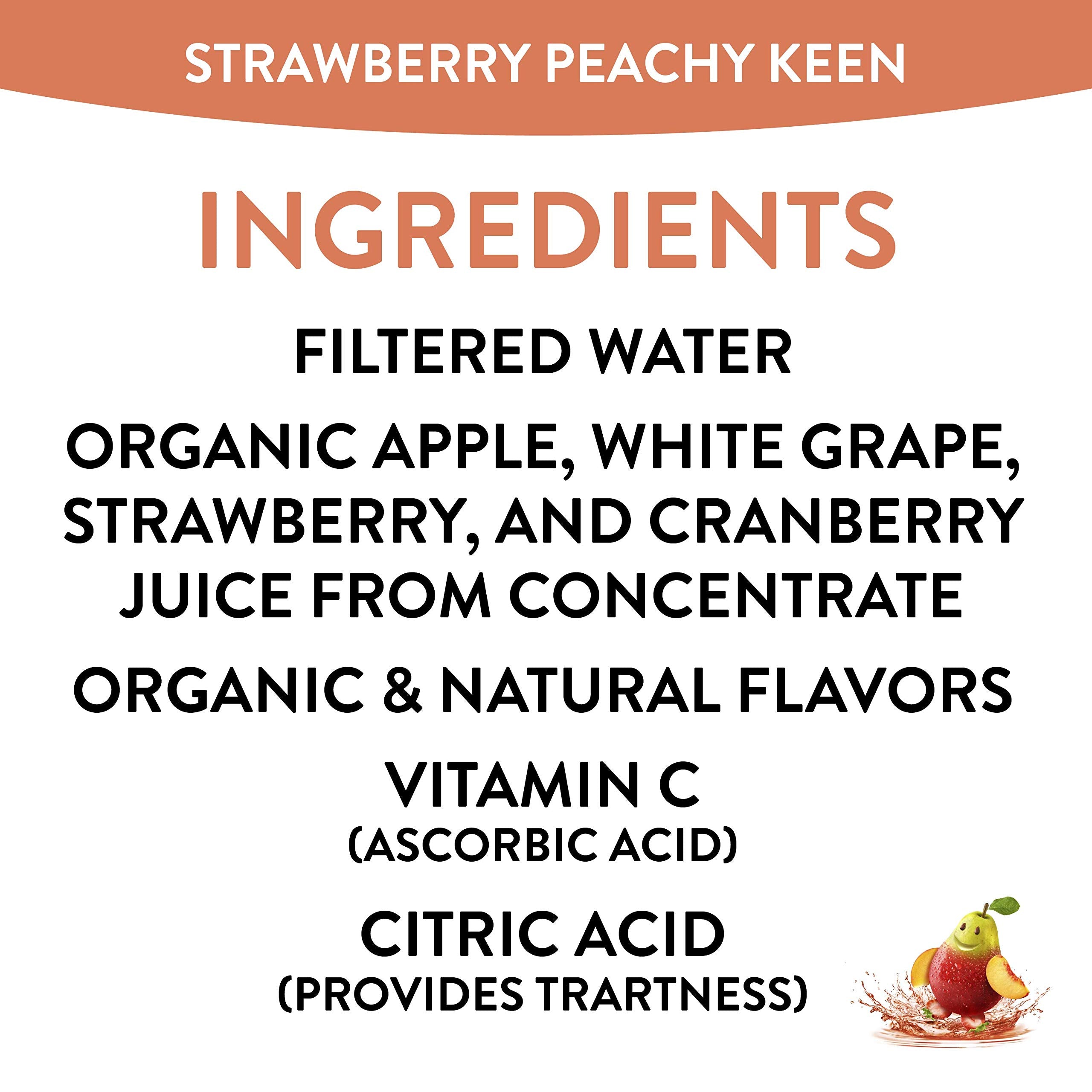 Honest Kids Strawberry Peachy Keen carton side, portable on-the-go hydration for families.