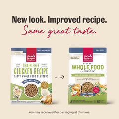 Honest Kitchen close-up shows veggies and salmon oil for balanced nutrition.