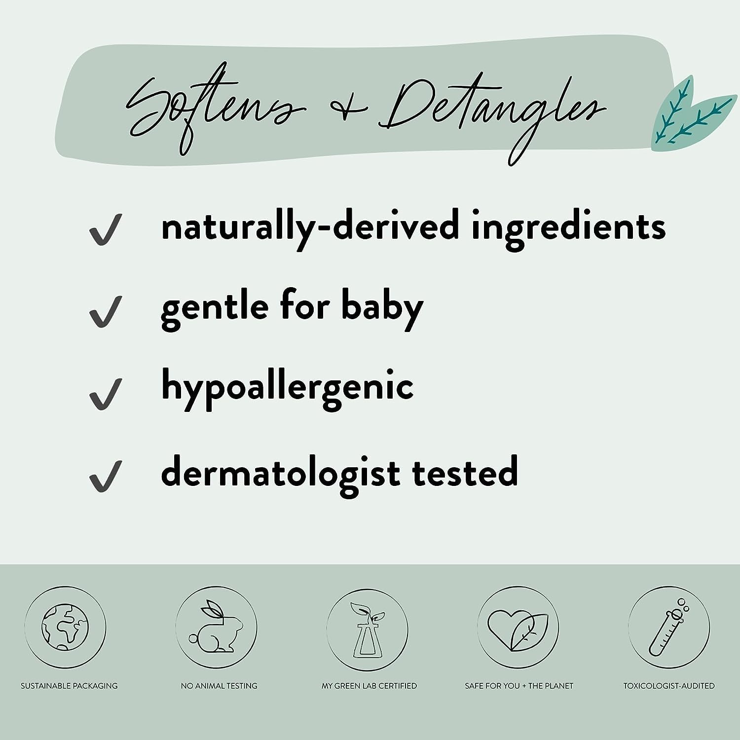 The Honest Company leave-in conditioning spray demonstration shows smooth, manageable hair.