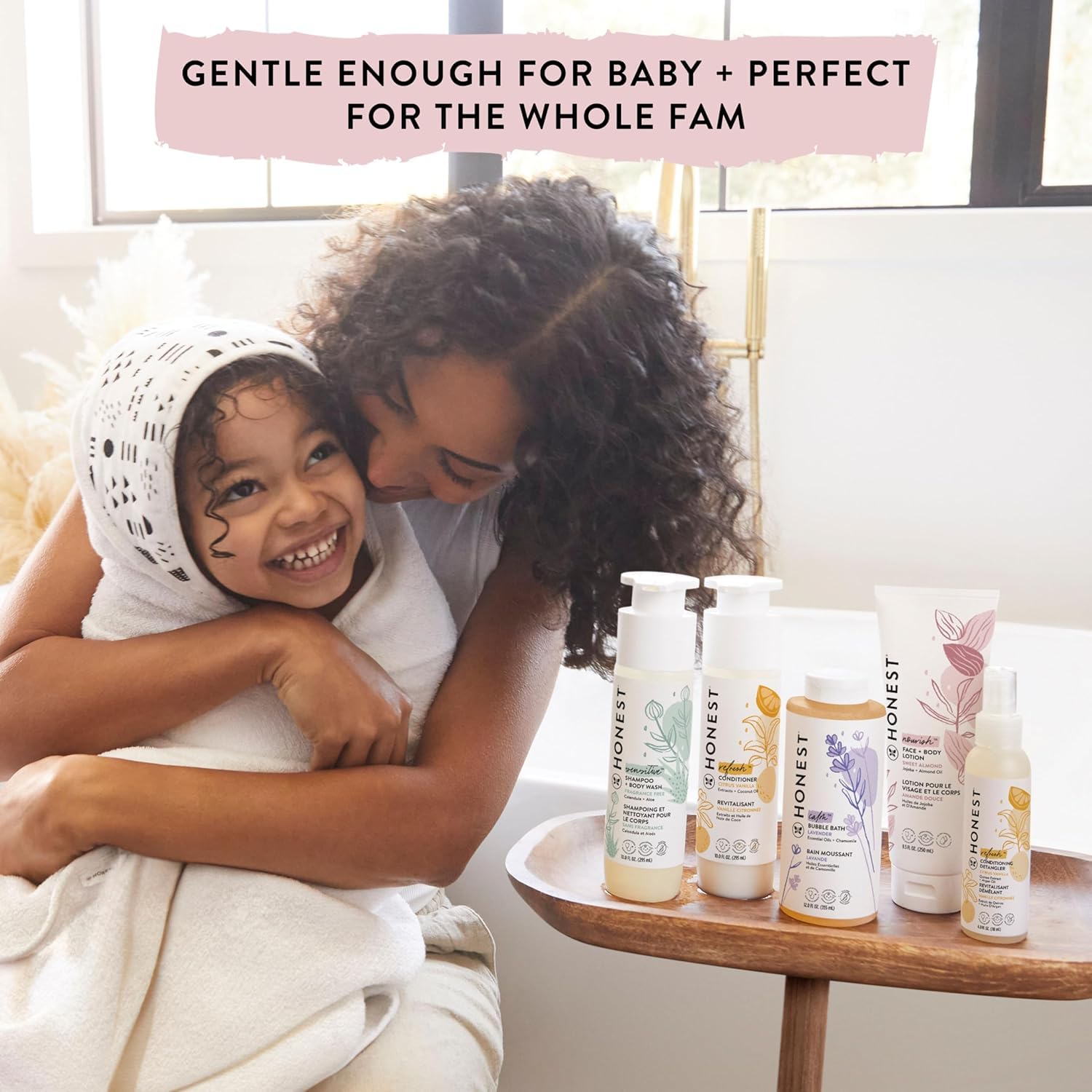 The Honest Company lightweight hydration spray glides through hair for smoother strands.