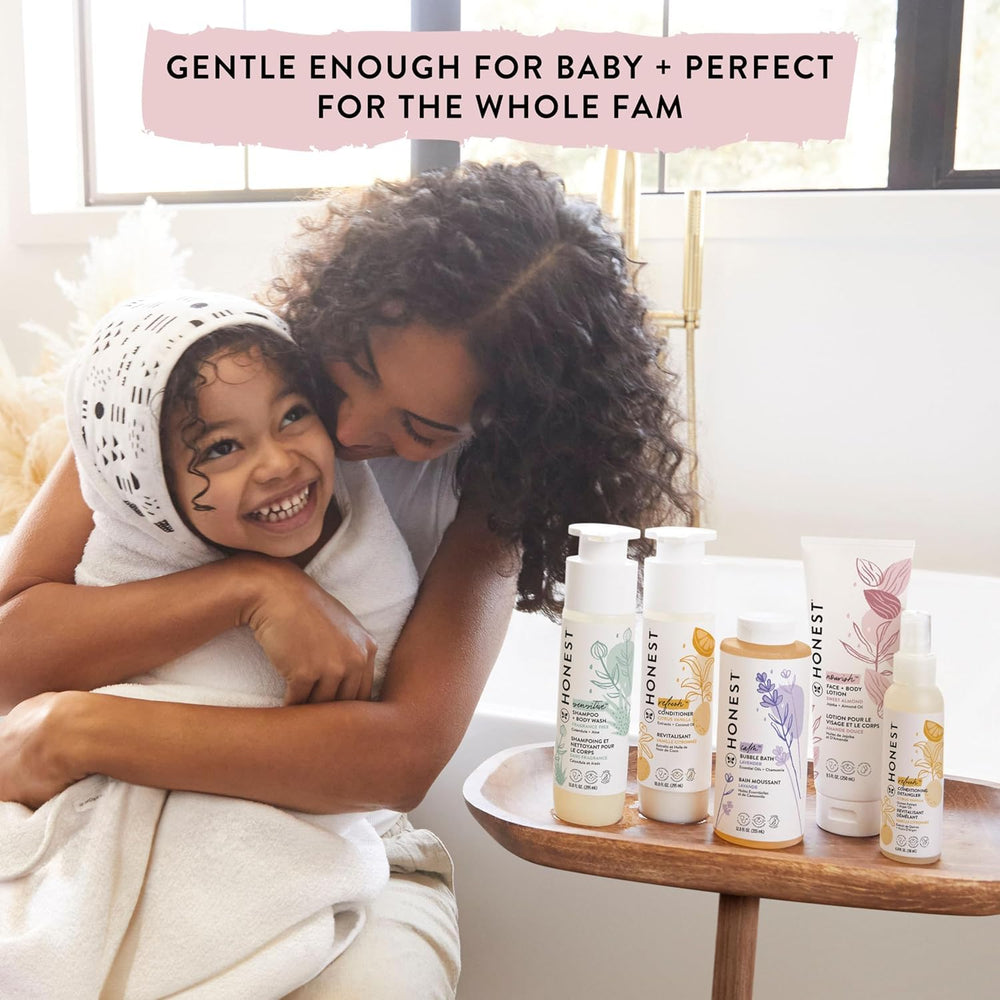 The Honest Company lightweight hydration spray glides through hair for smoother strands.